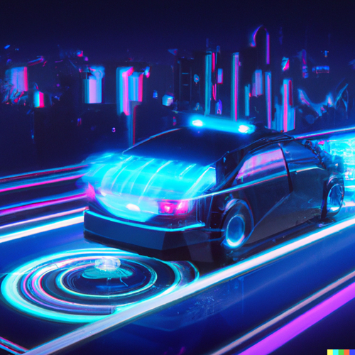 A futuristic concept art of a self-driving car navigating through a bustling cityscape. prompt