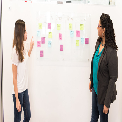 A person brainstorming blog name ideas on a whiteboard, surrounded by sticky notes and markers, showcasing the creative process of naming a blog. prompt