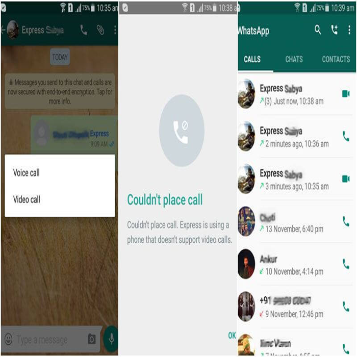 WhatsApp audio call feature prompt